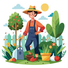 jardinage. dessin animé homme jardinier dans chapeau et salopette travail  dans le jardin. 41444478 Art vectoriel chez Vecteezy